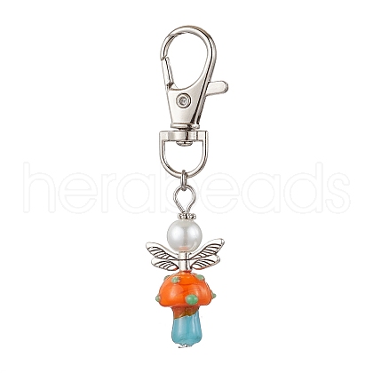 Mushroom Angel Glass Pearl & Lampwork Pendant Decorations HJEW-MZ00233-02-1