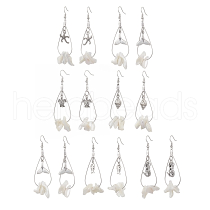 6 Pairs 6 Styles Natural Trochid Shell Dangle Earrings EJEW-JE06082-1