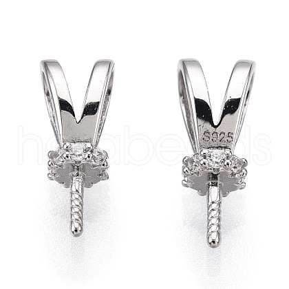 Rhodium Plated 925 Sterling Silver Micro Pave Cubic Zirconia Rabbit Ear Peg Bails STER-T004-54P-1