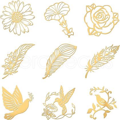 Olycraft 9Pcs 9 Styles Custom Carbon Steel Self-adhesive Picture Stickers DIY-OC0009-17E-1