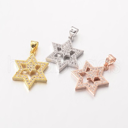 Star of David Brass Micro Pave Cubic Zirconia Pendants ZIRC-I014-31-FF-1