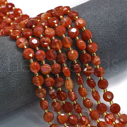 Natural Red Striped Agate/Banded Agate(Dyed & Heated) Beads Strands G-C116-A28-02-1