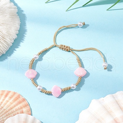 Adjustable ABS Plastic Imitation Pearl Beaded Braided Bead Bracelets for Women BJEW-JB11871-01-1