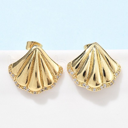 Brass Clear Cubic Zirconia Stud Earrings EJEW-Q017-05B-G-1