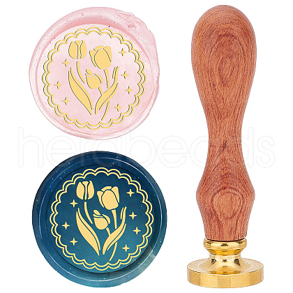 Brass Wax Seal Stamp with Wood Handle AJEW-WH0412-0016-1