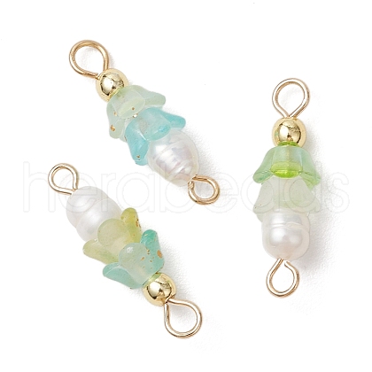 Frosted Flower Natural Cultured Freshwater Pearl & Acrylic Connector Charms PALLOY-JF03590-08-1