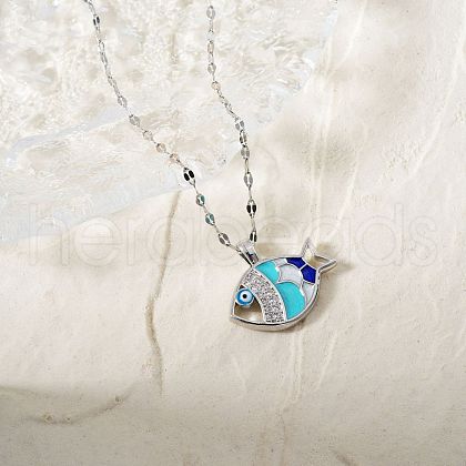 Fashionable Mini Brass Pave Cubic Zirconia Fish Pendant Necklaces for Daily Wear AM3554-2-1