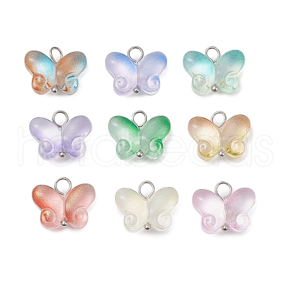Butterfly Gradient Color Baking Paint Transparent Glass Charms PALLOY-JF03266-02-1