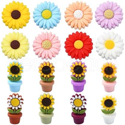 16Pcs 16 Styles Sunflower/Daisy Flowerpot Food Grade Eco-Friendly Silicone Beads SIL-YW0001-37-1