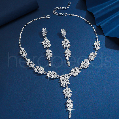 Ear of Wheat Alloy Crystal Rhinestone Pendant Necklaces & Stud Dangle Earrings Sets FS-WGD4E70-03-1