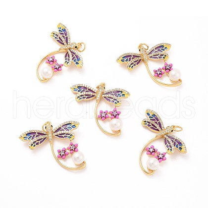 Eco-Friendly Brass Micro Pave Cubic Zirconia with Enamel Pendants X-KK-K268-29G-1