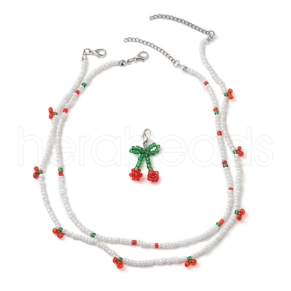 Glass Seed Beaded Cherry Jewelry Set NJEW-JN04647-1