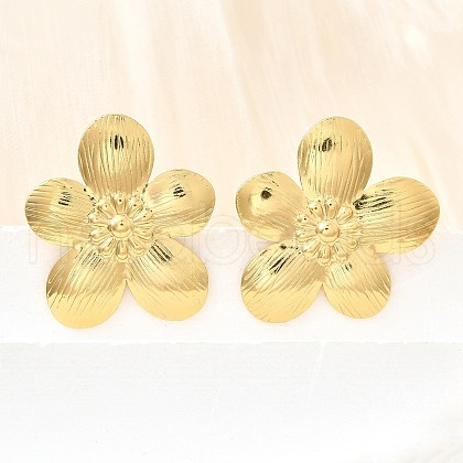 304 Stainless Steel Flower Stud Earrings EJEW-P312-03B-G-1