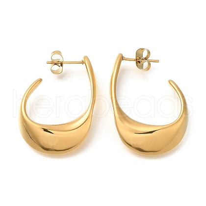 Ion Plating(IP) 304 Stainless Steel Oval Stud Earrings for Women X-EJEW-S227-60G-1
