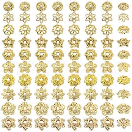 100Pcs 10 Styles Brass Bead Caps KK-CJ0002-08-1