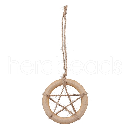 Ring with Star Wood Pendant Decoration HJEW-JM02200-1