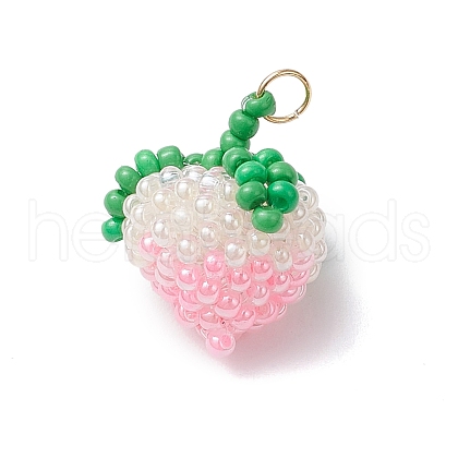 Handmade Glass Seed Beaded Peach Pendants PALLOY-MZ00688-1
