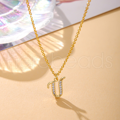 Fashionable Brass Micro Pave Clear Cubic Zirconia Initial Pendant Necklaces for Women FS-WG2FE2D-21-1