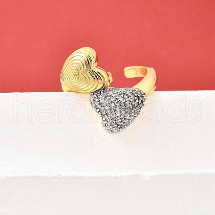Brass Micro Pave Cubic Zirconia Cuff Rings for Women RJEW-F184-04GP-1
