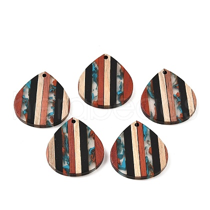 Transparent Resin & Walnut Wood Pendants RESI-E050-07-1