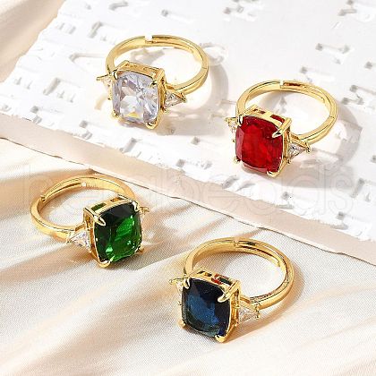 Brass Micro Pave Cubic Zirconia Finger Rings for Women RJEW-F181-11G-1