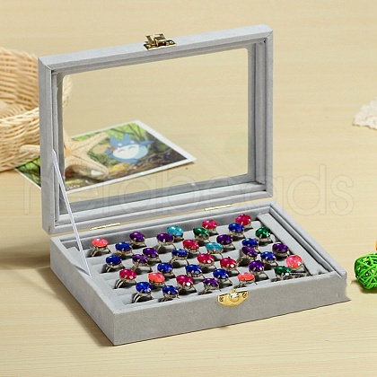Flock with Glass Rings Jewelry Display Box PW-WG61213-01-1