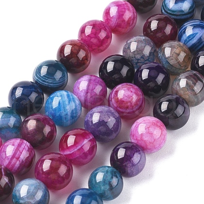 Natural Striped Agate/Banded Agate Beads Strands G-G582-10mm-53-1