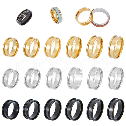 Unicraftale 36Pcs 18 Style 304 Stainless Steel Grooved Finger Ring Settings RJEW-UN0002-84-1