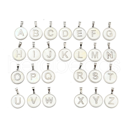 304 Stainless Steel with White Shell Pendants STAS-G268-01-P-1