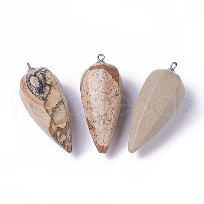 Natural Picture Jasper Pointed Pendants G-E541-10C-1