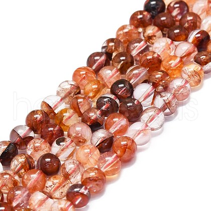 Natural Red Hematoid Quartz/Ferruginous Quartz Beads Strands G-K245-A01-02-1