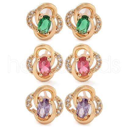 Rack Plating Brass Cubic Zirconia Stud Earrings EJEW-M090-10G-1