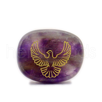 Natural Amethyst Carved Ppigeon Pattern Oval Stone PW-WG79244-01-1