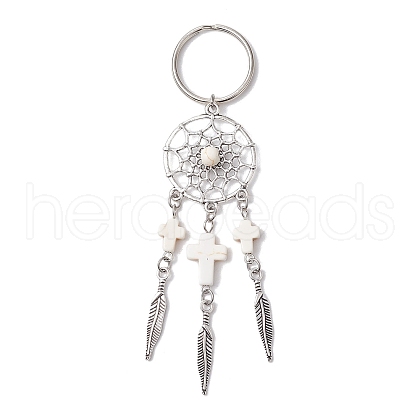 Woven Net/Web with Feather Alloy Gemstone Keychain KEYC-JKC01180-02-1