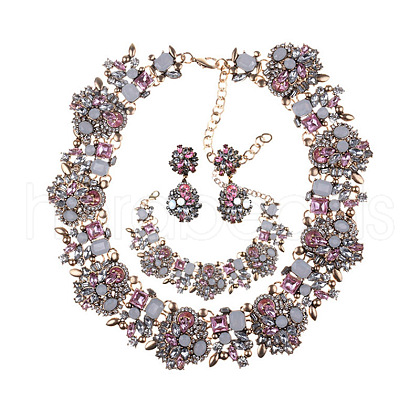 Flower Alloy with Rhinestone Chain Necklace & Bracelet & Stud Dangle Earring FS-WGC4D9E-02-1