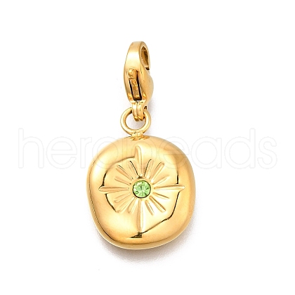 Flat Round 304 Stainless Steel Rhinestone Pendants Decoration STAS-R159-53G-05-1