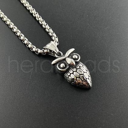 Vintage Owl Pendant Punk Necklace Stainless Steel Unisex Jewelry Accessory AR8144-1