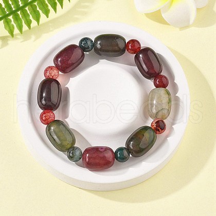 Natural Agate Bead Stretch Bracelets G-P570-01F-1