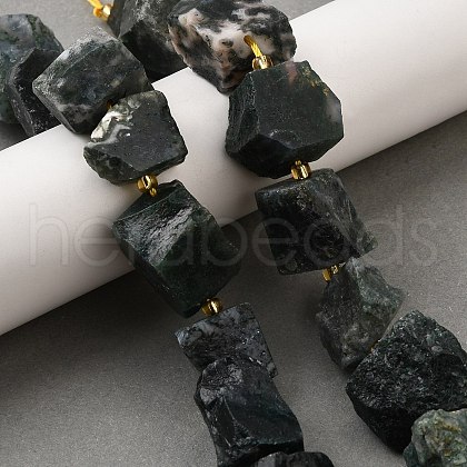 Raw Rough Natural Moss Agate Beads Strands G-Z087-B11-1