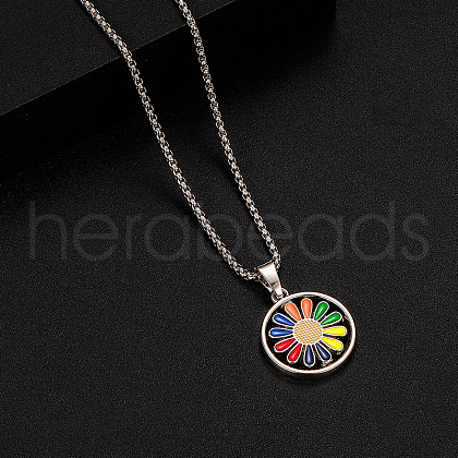 Rotatable Alloy Colorful Enamel Pendant 316 Surgical Stainless Steel Chain Necklaces for Men FS-WG50373-01-1