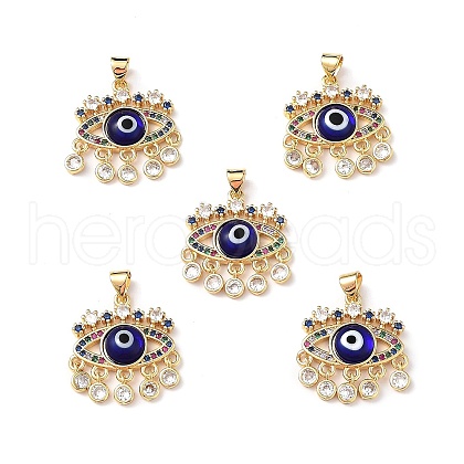 Lampwork Evil Eye Pendants with Colorful Cubic Zirconia ZIRC-L102-13G-04-1