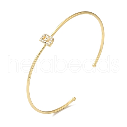 Rack Plating Brass Micro Pave Clear Cubic Zirconia Letter Open Cuff Bangles BJEW-A018-01G-B-1
