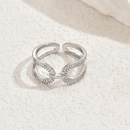 Geometric Brass Micro Pave Cubic Zirconia Open Cuff Rings for Women NC1749-2-1