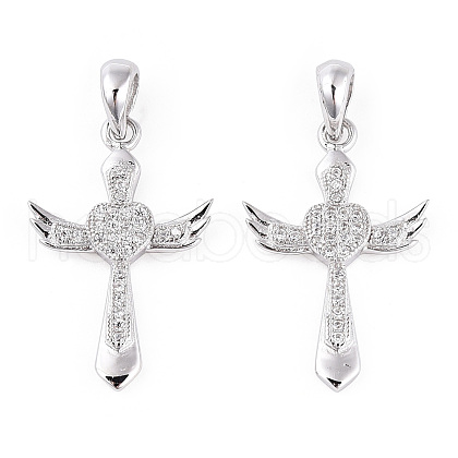 Rhodium Plated 925 Sterling Silver Micro Pave Clear Cubic Zirconia Pendants STER-T007-36P-1