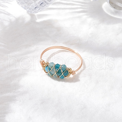 Natural Apatite Beads with Solid Round Brass Beads and Eco-Friendly Copper Wire Rings RJEW-TA00184-03-1