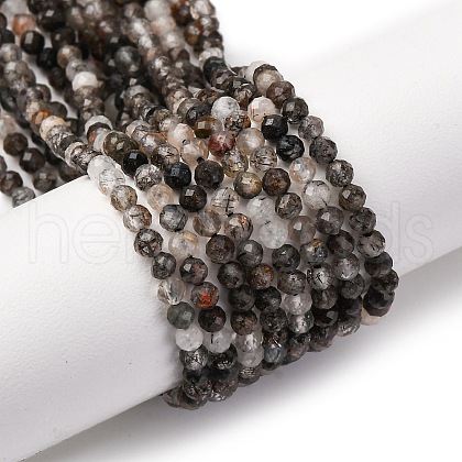 Natural Black Rutilated Quartz Beads Strands G-RM250104-C3-1