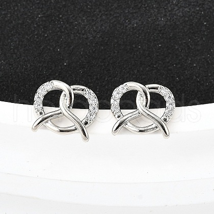 Brass Micro Pave Clear Cubic Zirconia Stud Earrings EJEW-M103-04P-1