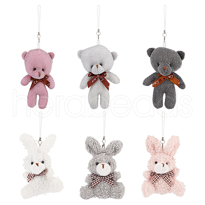Velvet Bear & Rabbit Mobile Straps HJEW-GO00038-1