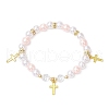 Alloy Pendants with ABS Plastic Imitation Pearl Beads and K9 Glass and Brass Grade A Rhinestone Spacer Beads and Flat Elastic Crystal String Bracelets BJEW-JB11778-03-2