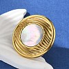 Flat Round 304 Stainless Steel White Shell Finger Rings for Women RJEW-G346-05G-02-2